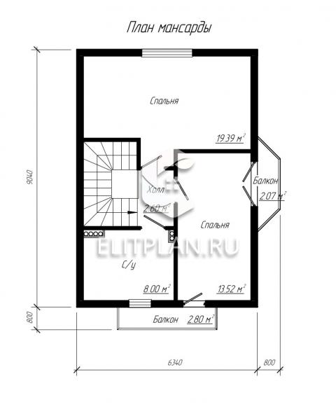 Проект компактного одноэтажного дома с мансардой и эркером E5 - План мансардного этажа