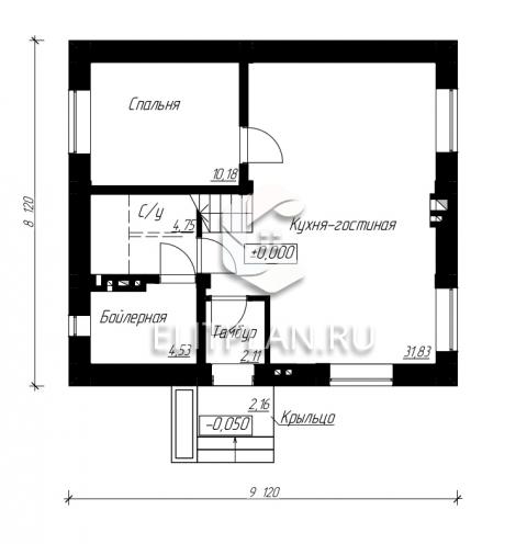 Проект компактного одноэтажного дома E52 - План первого этажа