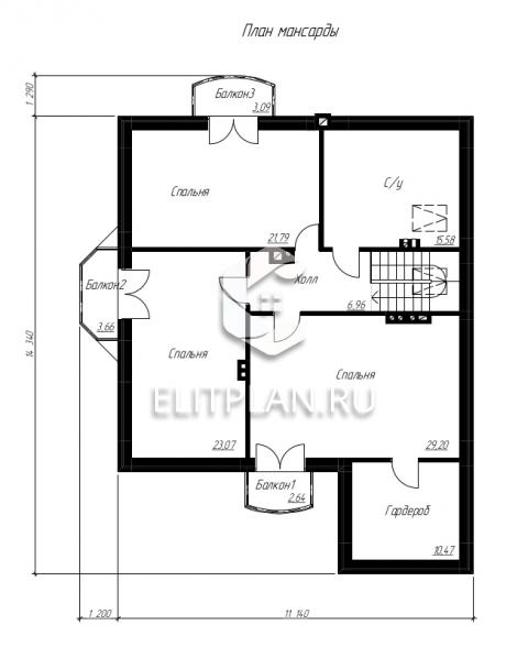 Проект одноэтажного дома с мансардой и гаражом E53 - План мансардного этажа