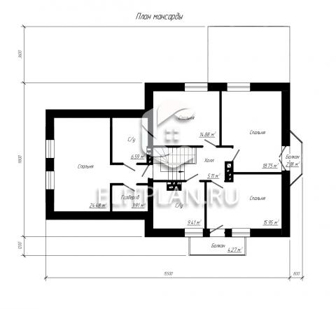 Проект одноэтажного дома с подвалом и мансардой E55 - План мансардного этажа