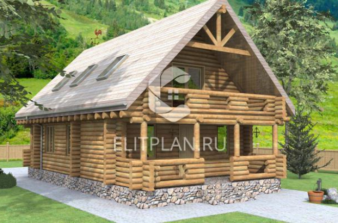 Проект деревянного одноэтажного дома с мансардой E57