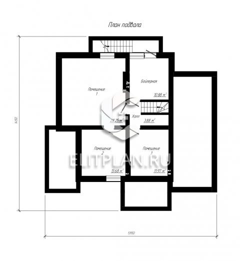 Проект одноэтажного дома с цокольным этажом и мансардой E58 - План цокольного этажа