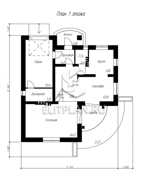 Проект одноэтажного дома с мансардой и гаражом E59 - План первого этажа