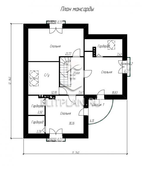 Проект одноэтажного дома с мансардой и гаражом E59 - План мансардного этажа