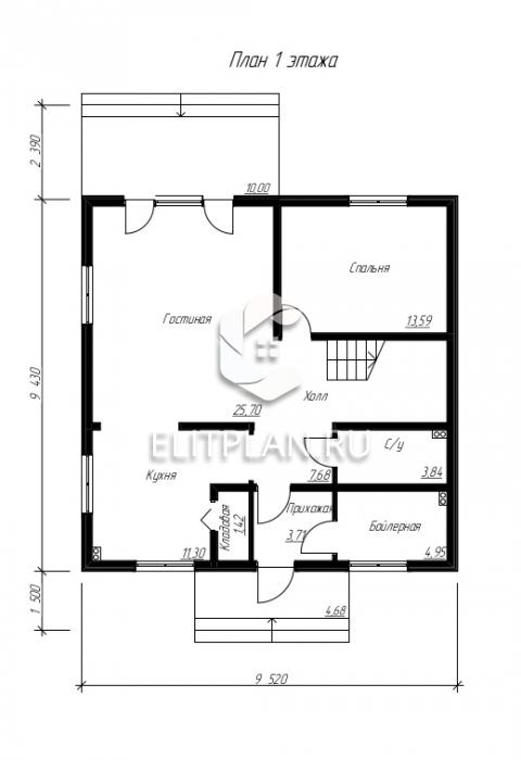 Проект комфортного дома с мансардой E6 - План первого этажа