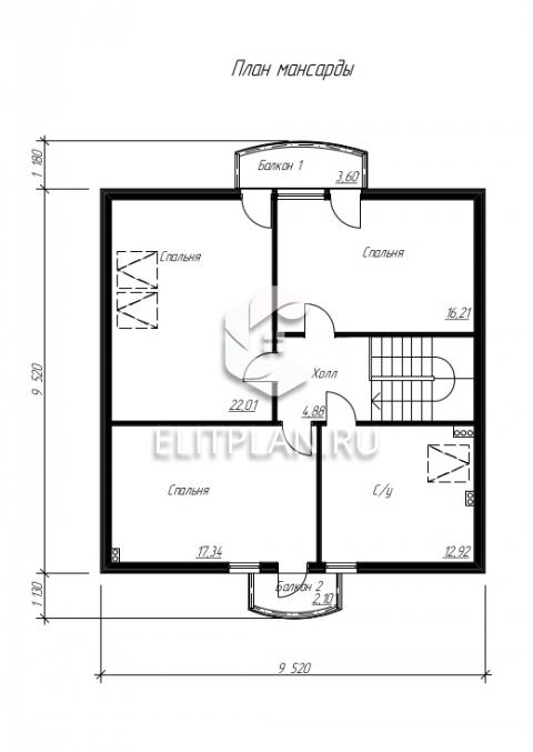 Проект комфортного дома с мансардой E6 - План мансардного этажа
