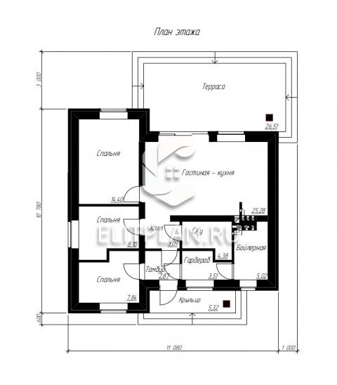 Проект одноэтажного дома E62 - План первого этажа