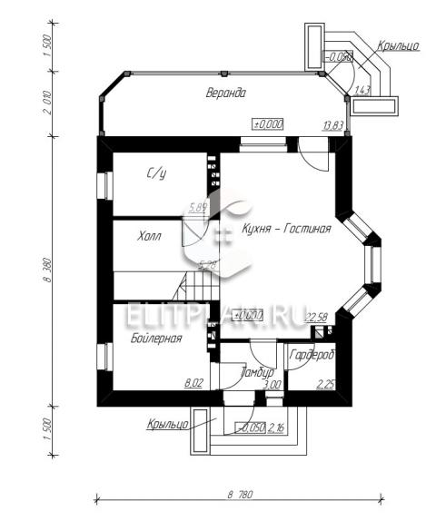 Проект двухэтажного дома с эркером E65 - План первого этажа