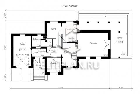 Проект двухэтажного коттеджа с гаражом E66 - План первого этажа
