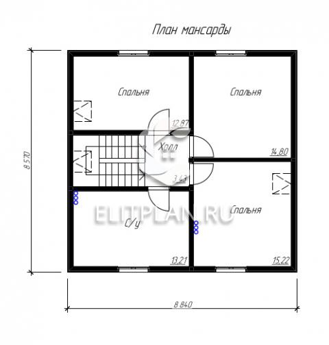 Проект одноэтажного дома с мансардой E67 - План мансардного этажа