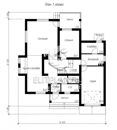 Аккуратный одноэтажный дом с мансардой E69 - План первого этажа