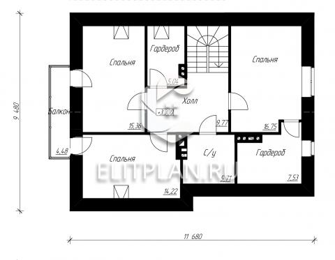 Дом с мансардой и крытой террасой E72 - План мансардного этажа