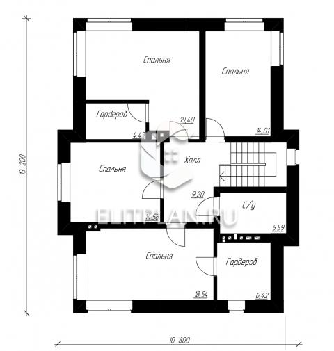 Проект двухэтажного дома с террасой E74 - План второго этажа