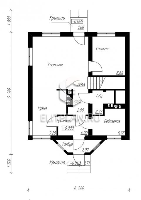Проект одноэтажного дома с мансардой E77 - План первого этажа