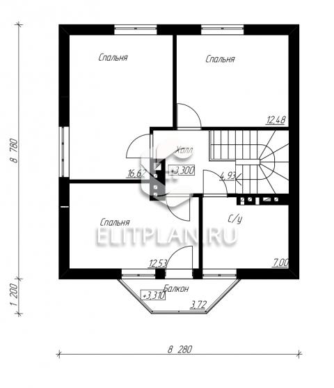 Проект одноэтажного дома с мансардой E77 - План мансардного этажа