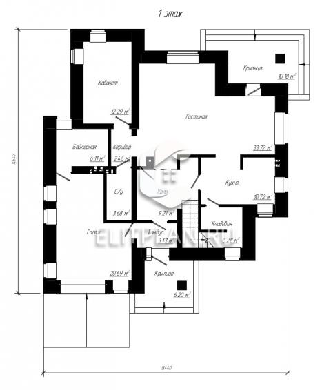Проект дома с гаражом E80 - План первого этажа