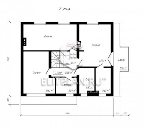 Проект двухэтажного дома с гаражом и террасой E81 - План второго этажа