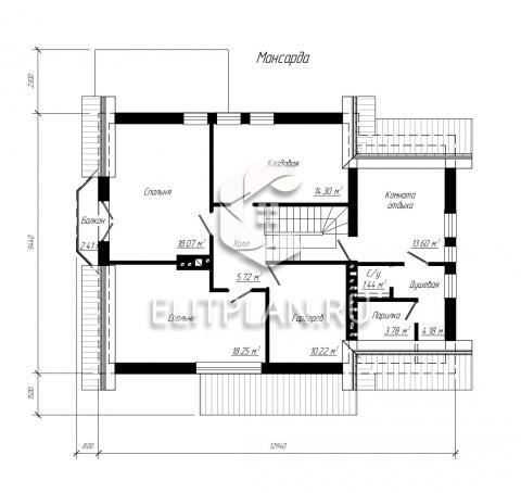 Проект дома с мансардой, эркером и террасой E82 - План мансардного этажа