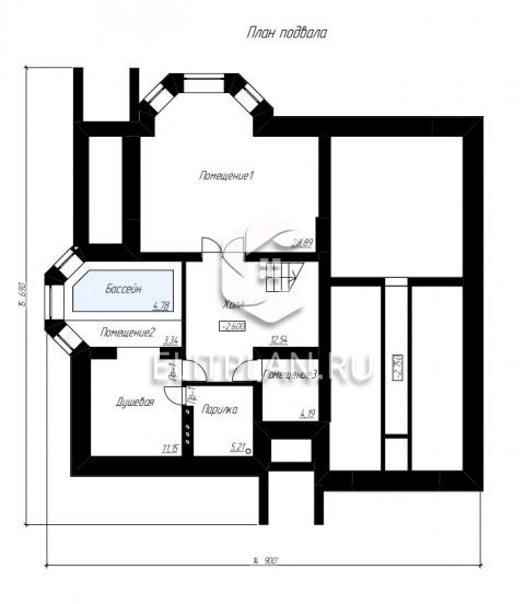 Проект просторного одноэтажного дома с мансардой E83 - План цокольного этажа