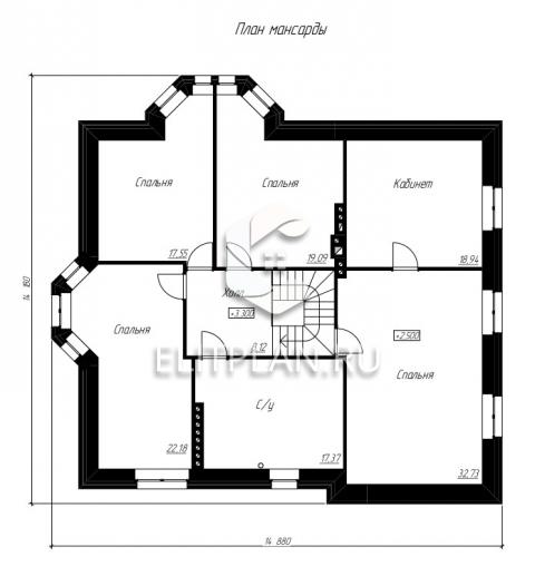 Проект просторного одноэтажного дома с мансардой E83 - План мансардного этажа