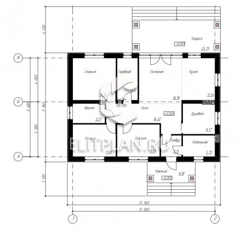 Проект экологичного одноэтажного дома E87 - План первого этажа