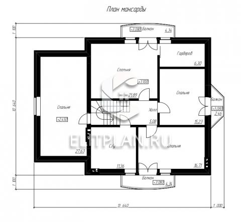 Проект просторного удобного одноэтажного дома с мансардой E88 - План мансардного этажа