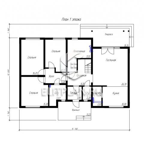 Проект одноэтажного дома с чердаком E89 - План первого этажа