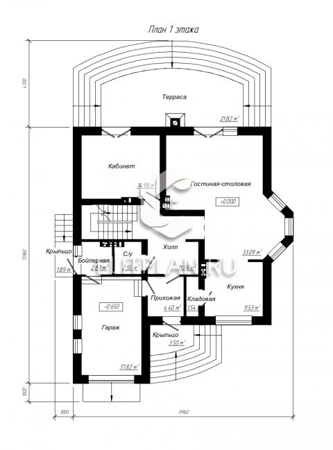 Проект одноэтажного дома из пенобетона E9 - План первого этажа