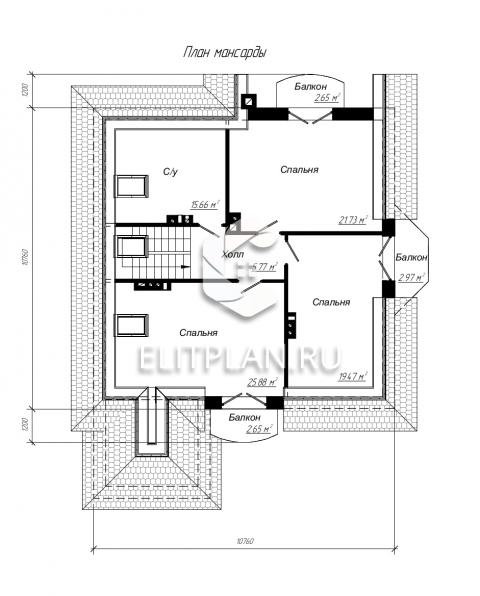 Проект одноэтажного дома из пенобетона E9 - План мансардного этажа