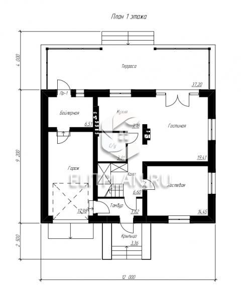 Проект индивидуального жилого дома с мансардой E91 - План первого этажа
