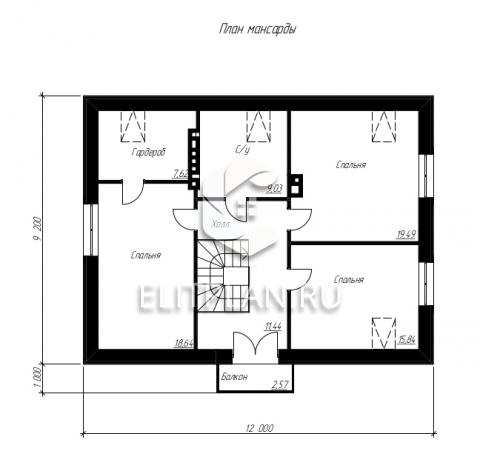 Проект индивидуального жилого дома с мансардой E91 - План мансардного этажа