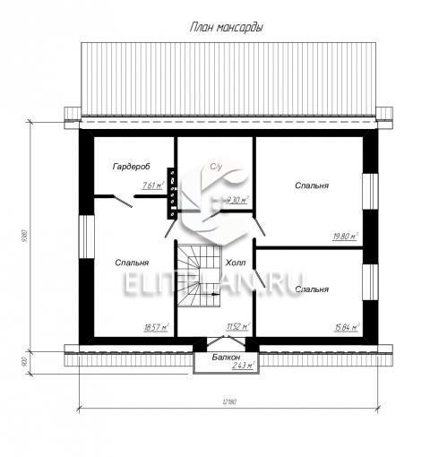 Проект одноэтажного дома с мансардой E93 - План мансардного этажа