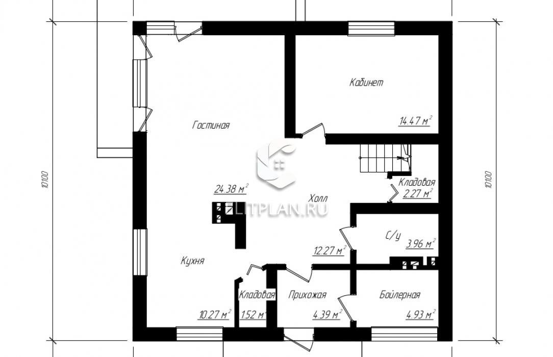 Коттедж с мансардой с отделкой сайдингом E94 - План первого этажа