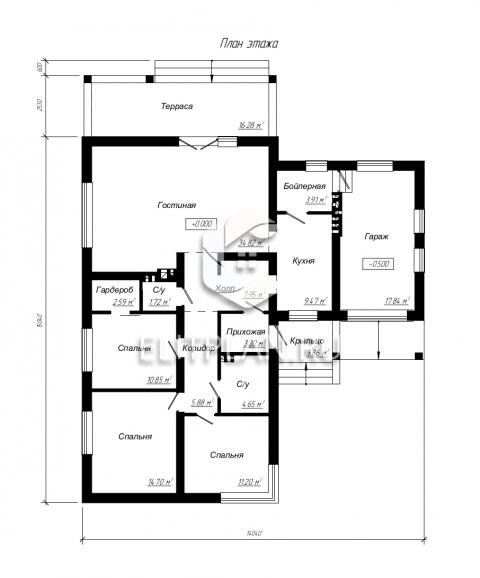 Проект одноэтажного дома с гаражом E95 - План первого этажа