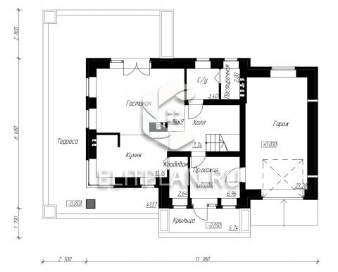 Дом с мансардой, просторной террасой и гаражом E98 - План первого этажа